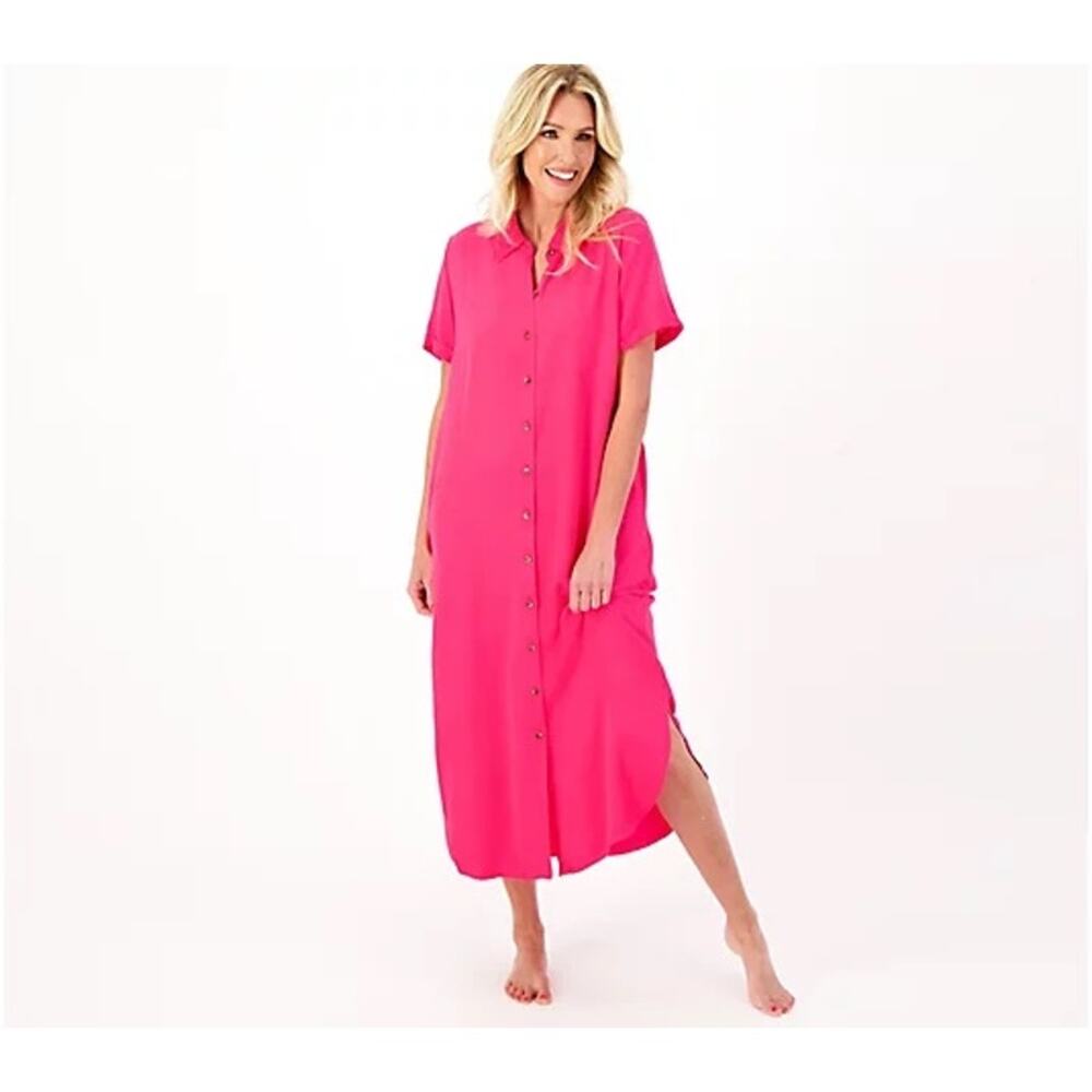 AmberNoon II by Dr. Erum Ilyas UPF 30 Shirt MIDI Dress Cover-Up Pink Small